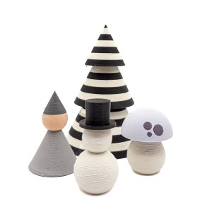 Mundr Julest I - Lille sort/hvid stribet Tr, Snemand, lavendel Svamp og gr Nisse