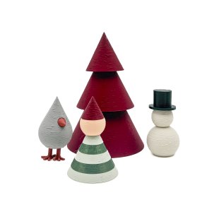 Mundr Julest I - Lille bordeaux T, Snemand, gr Fugl og stribet mint/skov Nisse 