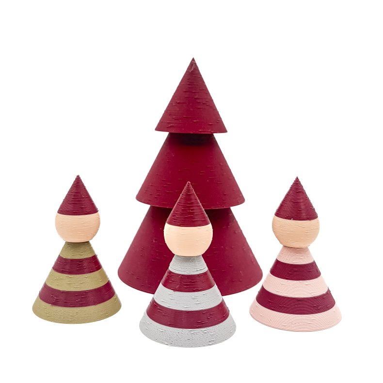 Mundr julest I - Lille bordeaux Tr med 3 stribede Nisser 