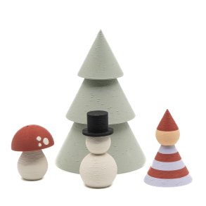 Mundr Julest I  - Lille mint Tr, terracotta Svamp, Snemand og terracotta/lavendel Nisse 