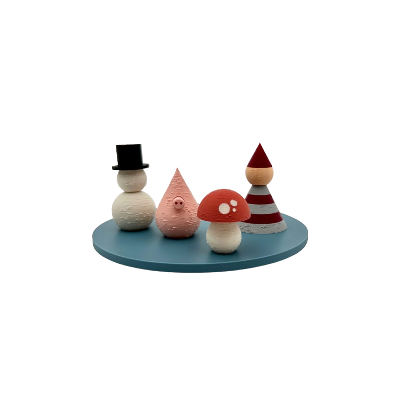 Mundr Adventst 4 figurer, Snemand, Gris, terracotta Svamp ogbordeaux/lysgr Nisse