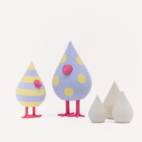 Mundr P�skefugles�t med 2 fugle og 3 �g -Lilla og Gul Prik & Strib