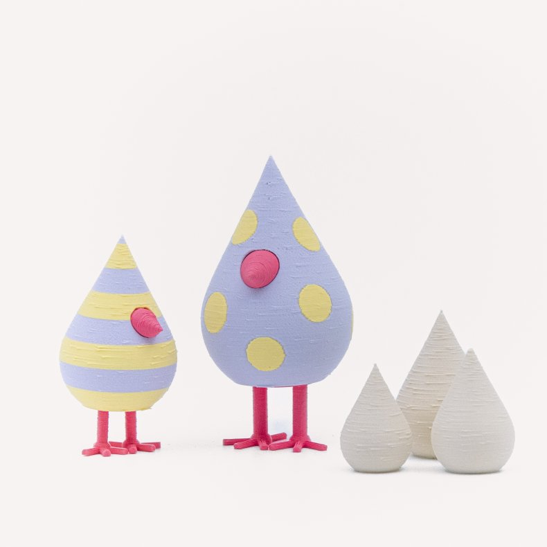 Mundr P�skefugles�t med 2 fugle og 3 �g -Lilla og Gul Prik &amp; Strib