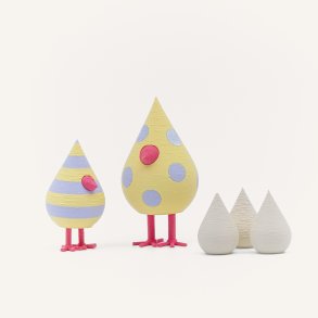 Mundr P�skefugles�t med 2 fugle og 3 �g - Gul og Lilla Prik & Strib