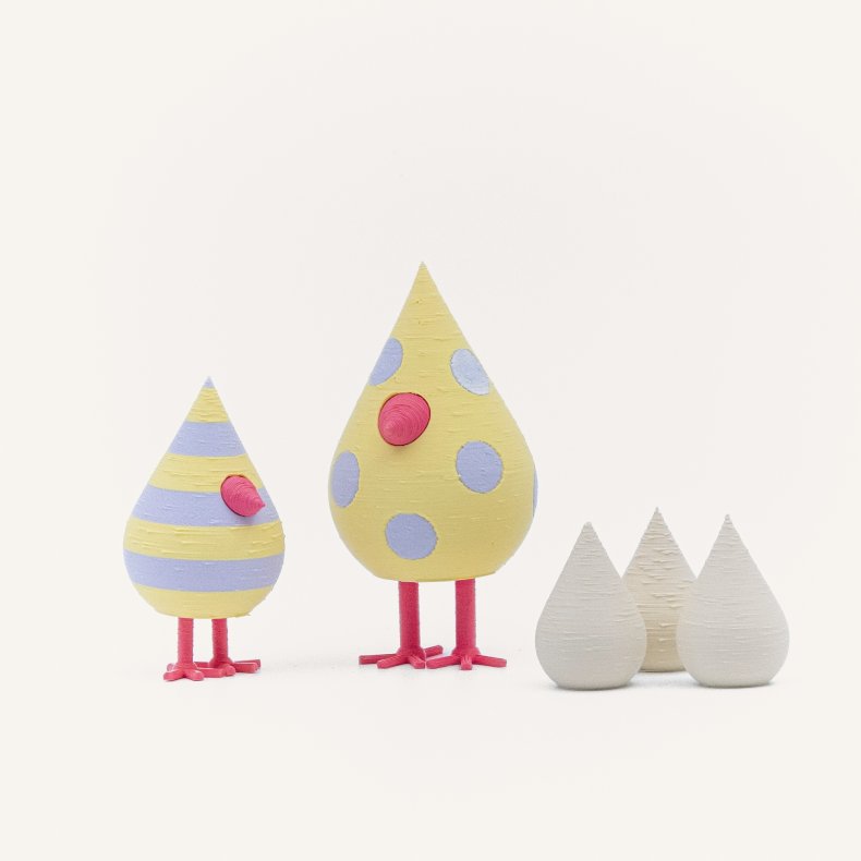 Mundr P�skefugles�t med 2 fugle og 3 �g - Gul og Lilla Prik &amp; Strib